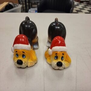 Vintage‎ Christmas Puppy Dog Figurine Set Holiday Decor Ceramic Ornament